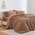 Seersucker Mocha Mousse California King Comforter Set, 7-Piece Bed in a Bag by Lovescabin
