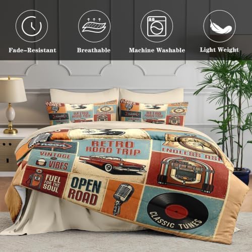 WeCozy Queen Comforter Set with Sheets, 7 Pieces Retro Car Bedding - Image 5
