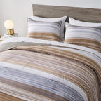 KAKIJUMN Striped Full/Queen Quilt Bedding Set, Soft Bedspread, Warm Tan - Image 5
