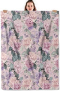 Romantic Rose and Leaf Throw Blanket, Lightweight Warm Elegant Pink Floral Flannel Blanket, Home Decor and Gifts, Soft Cozy Pastel Flower Blankets for Women Mom Girls, 50"x60" for Bed Couch Travel by Unknown