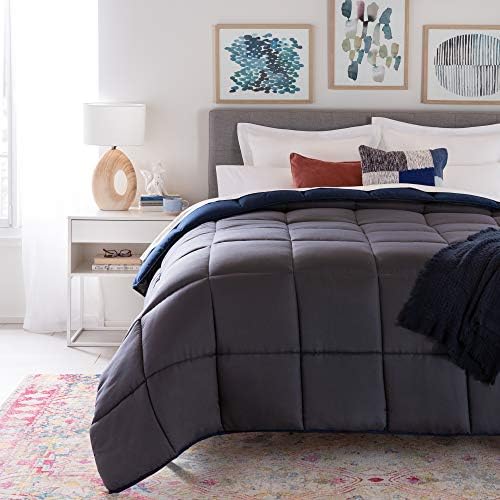 Linenspa All-Season Down Alternative Comforter, Navy/Graphite, Full - Image 3