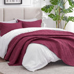 Love's cabin Oversized King Quilt Set, Soft Bedspread Comforter, Burgundy - Image 2