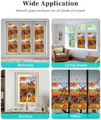 Window Privacy Film Frosted, Orange Fall Pumpkins Static Cling Door Window Covering, Thanksgiving Farmhouse Maple Leaves UV Blocking Windows Film for Office, Hotel, Bedroom, 29.5 x 78.7 Inches - Image 7