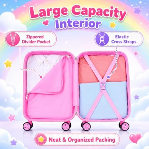 5PCS Kids Luggage Girls Suitcase Set, 16" Hardside Carry-on Unicorn - Image 4
