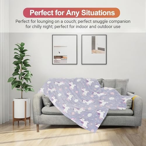 Cute Unicorn Throw Blanket Soft Lightweight, Adorable Animal Blankets for Bedroom Living Room Sofa Office, Dreamy Star Cozy Throws, Home Accent and Women Kids Girls Gifts, 60 X 80 Inch - Image 2