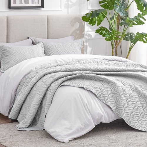 Love's cabin California King Quilt, Soft Bedspread Comforter, Light Grey - Image 2
