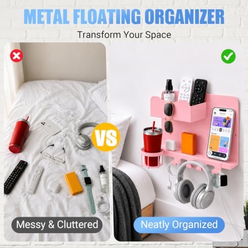 Metal Bedside Wall Shelf, No Drill Floating Bedside Shelf Wall Organizer - Image 5