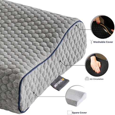 Memory Foam Travel Pillow with Washable Cover & Carry Bag – Compact, Soft & Breathable Neck Pillow for Airplane, Camping & Car (Gray- with Extra Gray Cotton Cover, 13.8x11.8x3.9/3.1 inches) - Image 3