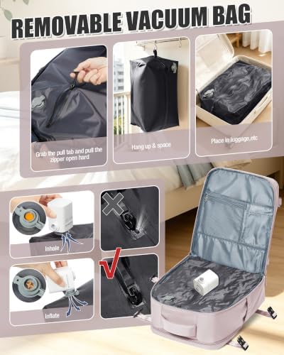 Vacuum Seal Travel Backpack with Air Pump Vacpack Waterproof Carry On Backpack for Travel Bag Women with Vacuum System Compression Airlines Approved Daypack Laptop Hiking Space Saver Bags PinkPurple - Image 3