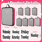 7 Pcs Packing Cubes for Travel Days of Week, Pink, L - Image 2