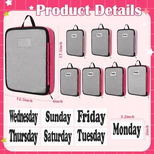 7 Pcs Packing Cubes for Travel Days of Week, Pink, L - Image 2
