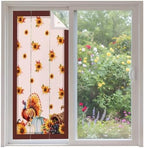 Window Privacy Film Frosted, Thanksgiving Fall Non-Adhesive Static Cling Window Tint, Pink Turkey Pumpkin Flowers Stripe Rustic Insulated Windows Frosted Films for Living Room, 35.4 x 78.7 Inches by Unknown