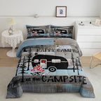 Erosebridal Rustic Farmhosue Down Comforter Queen Camper Bedding Set for Travel Trailers,Happy Rv Camping Comforter Set,Campsite Bed Set for All Season,2 Pillow Cases Blue Grey Black by Erosebridal