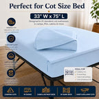 Zipper Cot Fitted Sheet, 33 x 75 Camping Cot Mattress Sheets, 400 Thread Count 100% Cotton, Includes 1 Wraparound Base, 2 Removable Zipper Top Sheets & 2 Pillowcases, 8 Inch Deep Pocket, Light Blue - Image 2