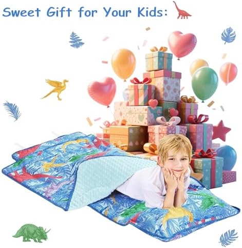 Viviland Toddler Nap Mat with Pillow and Minky Blanket, Rolled Large Sleeping Mat for Boys, Kids Slumber Bag Nap Mat for Preschool, Daycare, Kindergarten, Travel Camping - Dinosar Adventure - Image 7