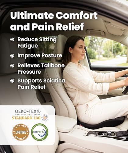 Everlasting Comfort Car Seat Cushion for Driving - Orthopedic Car Cushion for Office, Travel, Gaming Chair Memory Foam Driver Booster for Short People, Non-Slip, Washable Cover, Back & Sciatica Relief - Image 2