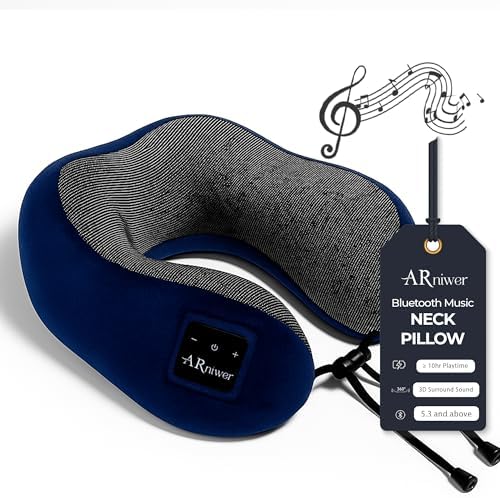 Bluetooth Music Semicircular Neck Pillow Wireless Bluetooth Speaker Suitable Airplane,Bus,Train,Car,Office,and Outdoor Camping for Sleeping, Resting The Best Travel Essentials. (Navy Blue) by ARniwer