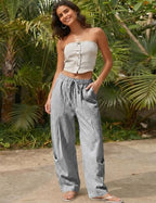 TARSE Womens Linen Barrel Pants Casual Summer Travel Lounge Trousers - Image 3