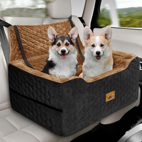 Dog Car Seat for Medium/Large Dog Booster Seat Under 60 lbs or 2 Small Dogs, Multi-Functional Pet Car Seat with Thick Cushion, 2 Safety Leashes(BlackBrown) by Qualityproductsqualityservice