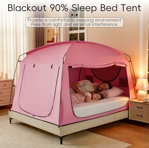 Privacy Sleep Indoor Bed Tent for Adults Kids, Portable Blackout 90% Canopy Tents with 3 Doors Breathable Mesh Windows - Image 5