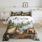 Erosebridal RV Camper Queen Bedding Set,Kids Camping Decor Comforter Set for Travel Trailers,Rustic Cabin Bear Quilt Set Forest Mountain Adventure Bed Comforter Sets,2 Pillowcases - Image 2