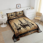 Erosebridal Rustic Deer Comforter Set Farmhouse Cabin Bedding Set Full Western Woodland Wildlife Bedding Comforter Sets for Kids Boys Adults Men Black Retro Country Animal Quilt Duvet 3 Pcs - Image 4