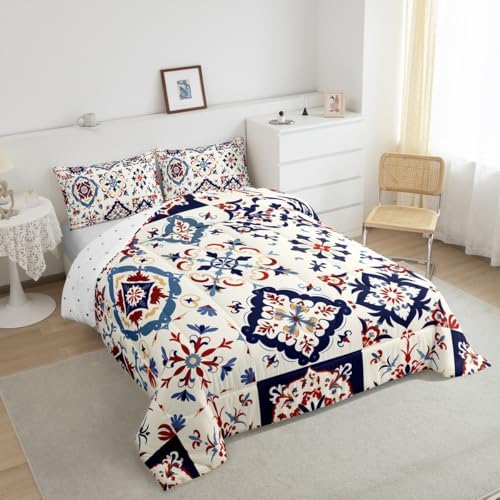 Erosebridal Mexican Style Twin Bedding Set,Colorful Talavera Tile Comforter Set for Kids Adults,Retro Vintage Floral Duvet Insert,Ethnic Mexico Aesthetic Bedroom Decor with 1 Pillowcase - Image 5