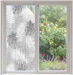 Window Privacy Film Frosted, Grey Palm Trees Tropical Non-Adhesive Static Cling Window Tint, Summer Beach Botanical Insulated Windows Frosted Films for Living Room, 35.4 x 78.7 Inches by Unknown