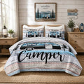 HOSIMA Travel Trailer Printed Happy Camper Twin Quilt with 2 Pillowcases. by HOSIMA