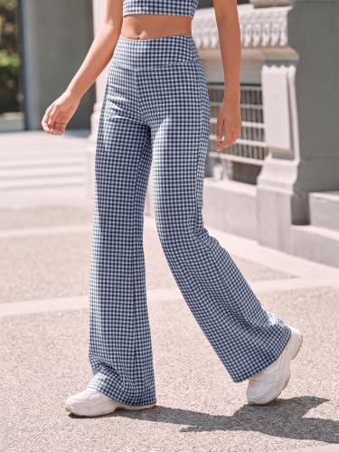 Aoysky Womens Wide Leg Gingham Yoga Pants High Waist Casual Lounge Pants - Image 4