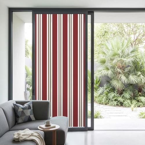 Window Privacy Film Frosted, Red Brown Striped Non-Adhesive Static Cling Window Tint, Modern Farmhouse Vertical Stripes Insulated Windows Frosted Films for Living Room, 35.4 x 78.7 Inches - Image 2