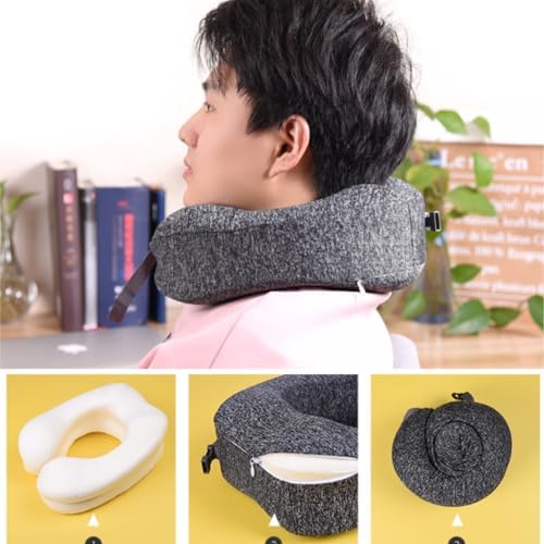 QUQUQ Travel Neck Pillow for Sleeping Detachable and Washable U-Shaped Neck Pillow Portable Travel Comfortable(Grey) - Image 3
