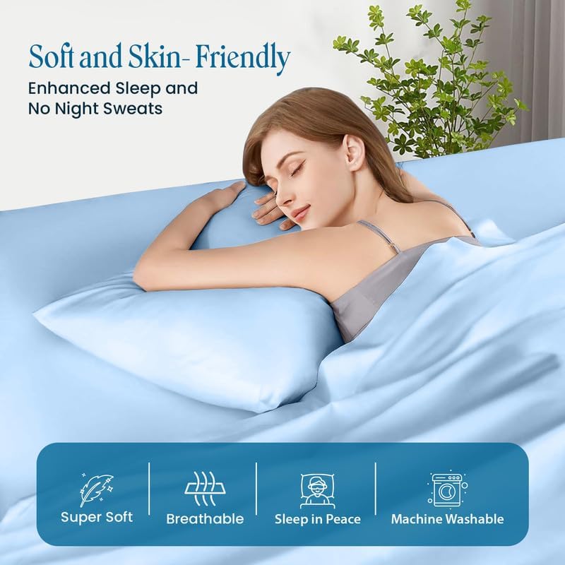 100% Pima Cotton Pillowcases – 800 Series, Ultra Soft & Cooling, Euro 26"x26", Set of 2 – Light Blue, Hotel Luxury Quality, Envelope Closure, Skin & Hair Friendly - Image 4
