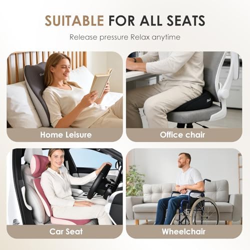 FLORICH Car Seat Cushion & Lumbar Support Pillow & Car Neck Pillow, Ergonomic Memory Foam Driving Seat Cushion for Back & Sciatica Pain Relief, Non-Slip Washable Cushion for Car, Driver, Office-Pink - Image 2