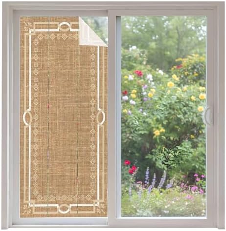 Window Privacy Film Frosted, Taupe Gray Botanical Non-Adhesive Static Cling Window Tint, Vintage Florals Geometric Minimalist Insulated Windows Frosted Films for Living Room, 35.4 x 78.7 Inches by Unknown