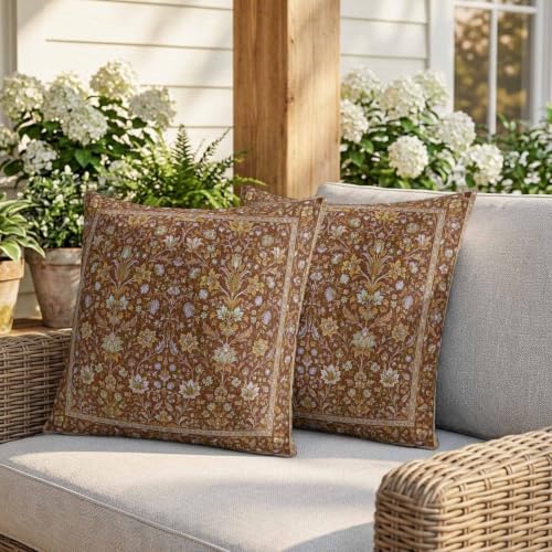 26x26 Pillow Covers Set of 2, Vintage Brown Floral Boho Square Throw Pillow Covers for Couch/Sofa/Living Room, Retro Ethnic Tribe Abstract Art Decorative Soft Pillowcases for Couch Throw Pillows - Image 4
