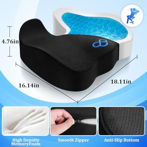 CushyOasis Seat Cushion, Gel Memory Foam Office Chair Cushions, (Black) - Image 5
