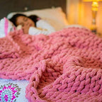 Chunky Knit Throw Blanket Chenille Yarn Soft Cozy Bulky Knitted Blanket for Sofa Bed Chair Large Hand Made Boho Home Decor Blush 40x60 - Image 4