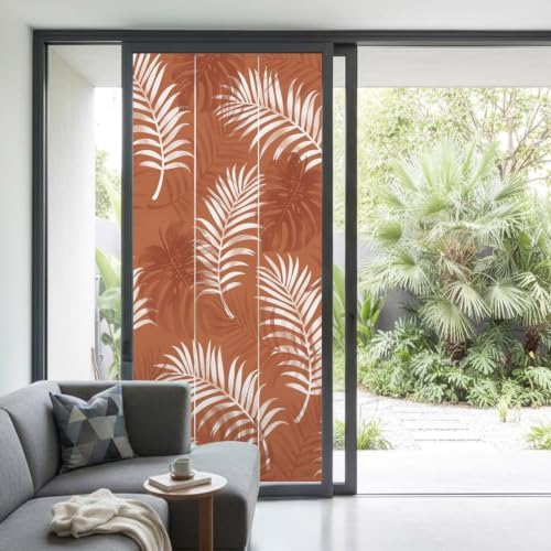 Window Privacy Film Frosted, Burnt Orange Leaves Non-Adhesive Static Cling Window Tint, Middle Century Tropical Monstera Insulated Windows Frosted Films for Living Room, 35.4 x 78.7 Inches - Image 2