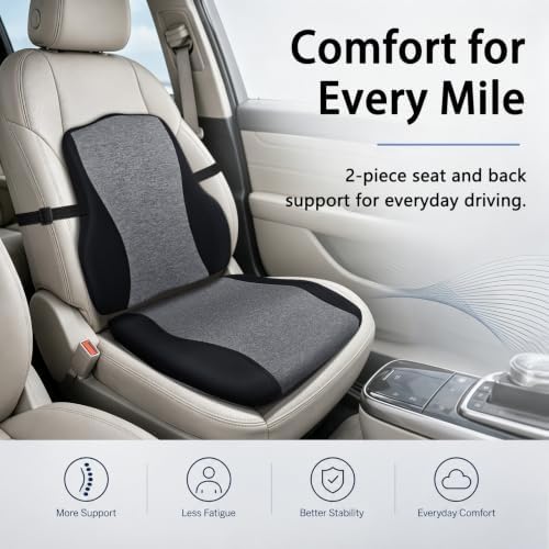 Car Seat Cushion with Lumbar Support, Firm 2-Piece Set for Long Drive, Grey - Image 2