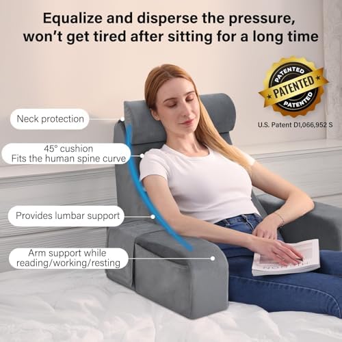 ENITYA 19" Reading Pillow for Bed with Firm Back Support & Big Pockets - Image 2