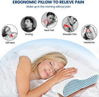 Neck Pillow Contour Memory Foam Pillows for Pain Relief Bed Pillow for Sleeping, Ergonomic Pillow for Neck and Shoulder Pain, Orthopedic Cervical Pillow for Side Back Stomach Sleeper(White&Blue) - Image 4