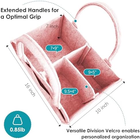 Cute Castle 2 Pack Diaper Caddy Organizer - Portable Baby Caddy Organizer with Handle, Nursery Storage Bin and Car Organizer for Girls, Boys - Baby Gift Basket - Pink, Large - Image 2