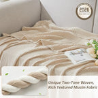 EMME Muslin Cotton Blanket Adults Heather Beige Super King 120"x94" - Image 2