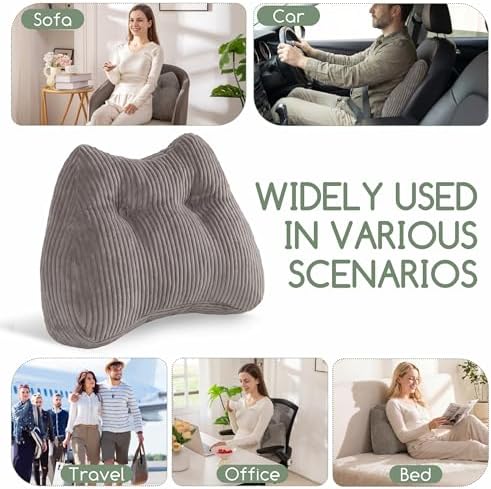 Lumbar Support Pillow for Recliner Chair/Accent Chair/Couch/Office Chair, Tufted Corduroy Back Support Cushion for Elderly, M-Shaped Recliner Cushions for Back Rest, Pain Relief, Reading, Grey - Image 4