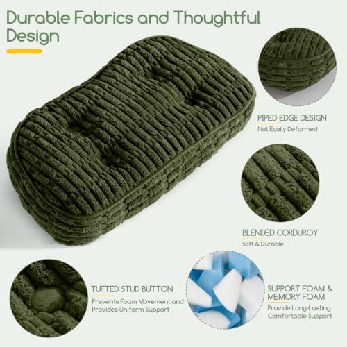 Lumbar Support Pillow for Recliner Chair/Accent Chair/Couch/Office Chair, Tufted Blended Corduroy Back Support Cushion for Elderly, Recliner Cushions for Back Rest, Pain Relief, Reading, Dark Green - Image 4