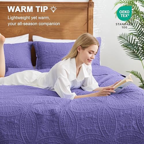 Love's cabin California King Size Quilt Bedding Set Deep Purple Bedspreads - Cal King Summer Lightweight Bedspread Comforter - Coin Pattern Coverlet for All Season - 3 Pieces (1 Quilt, 2 Pillow Shams) - Image 4