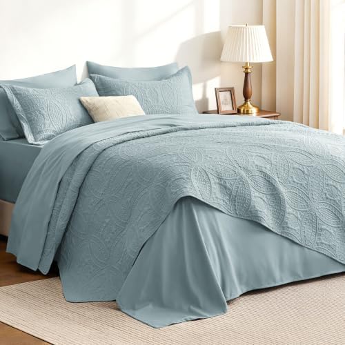 Love's cabin Quilts for Queen Bedspreads, 7 Pieces Bed in a Bag, Spa-Blue by Lovescabin