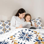 Erosebridal Mexican Style Full Bedding Set,Talavera Tile Ethnic Comforter Set for Kids Adults,Colorful Boho Floral Duvet Insert,Navy Blue Orange Geometric Bedroom Decor with 2 Pillowcases - Image 6