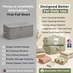 Soft Canvas Storage Bags with Zipper. Thick Breathable, 2pc King/Queen Comforter Organizer. Four Carrying Handles and Window. Large 25x19x9in Bag for Sheets Blankets Bedding Pillows, Clothes (Green) - Image 6